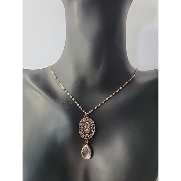 Vintage Necklace Gold Tone Chain Pendant Charm Crystal Clear Jewelry Costume - Picture 2 of 9